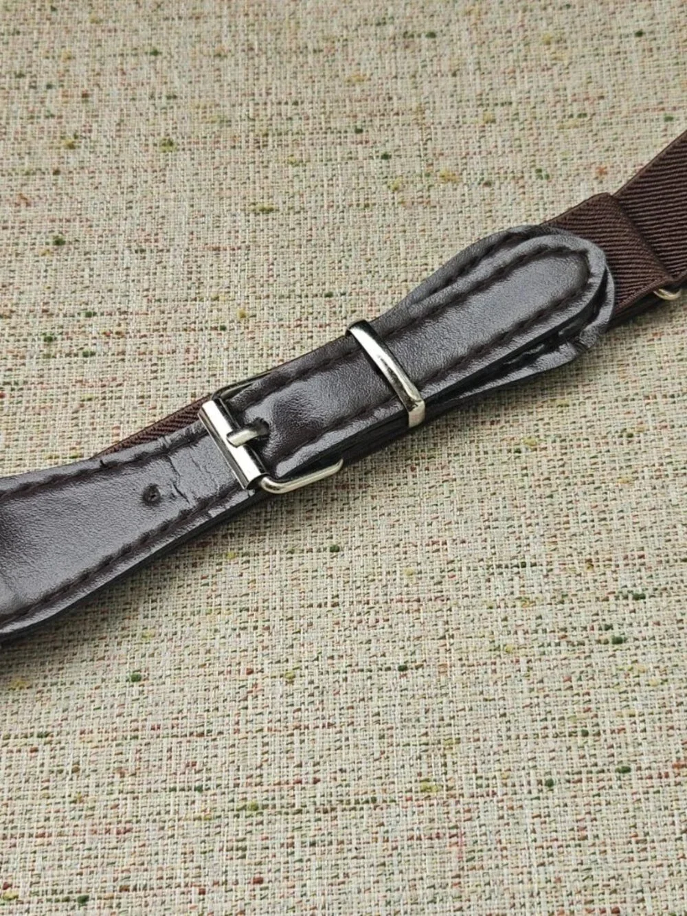 Dog Collar Brown Nylon/Faux Leather Man Made Elastic Stretched Adjustable
